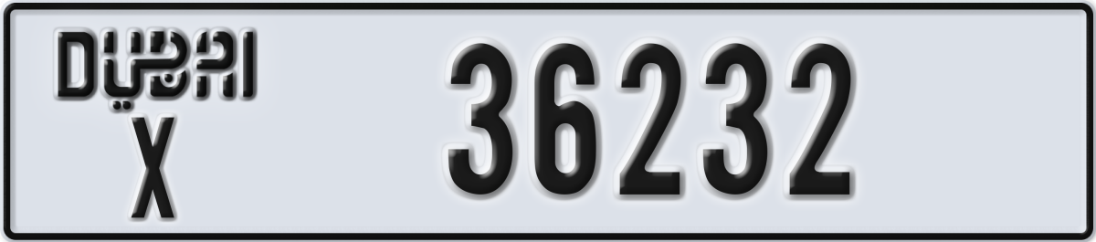 dubai License Plate Number 36232 Code X