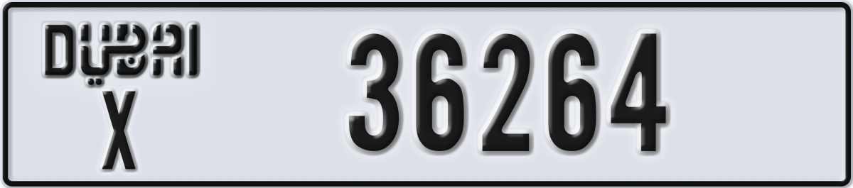 dubai License Plate Number 36264 Code X