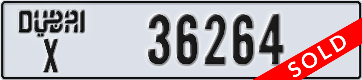 dubai License Plate Number 36264 Code X