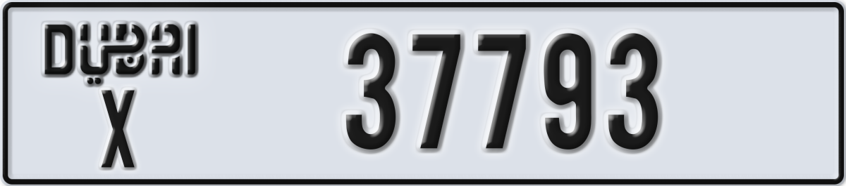 dubai License Plate Number 37793 Code X