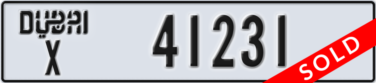 dubai License Plate Number 41231 Code X