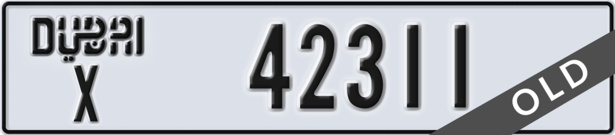 dubai License Plate Number 42311 Code X