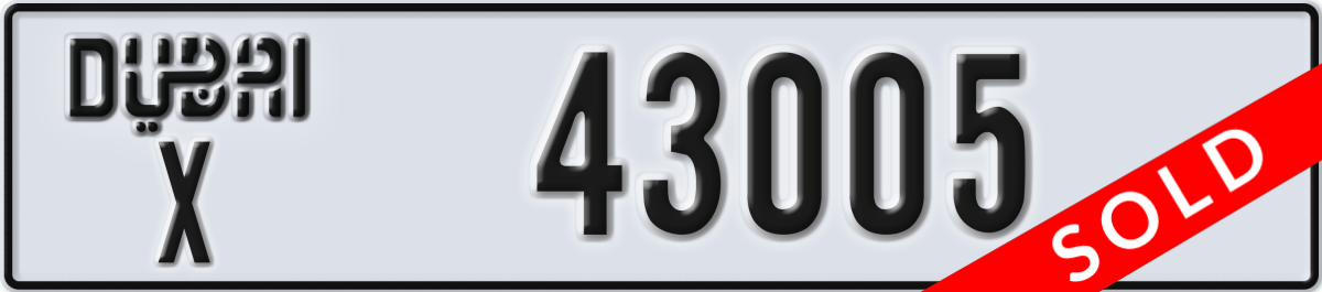 dubai License Plate Number 43005 Code X