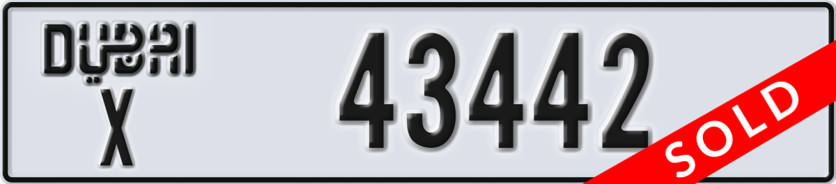 dubai License Plate Number 43442 Code X