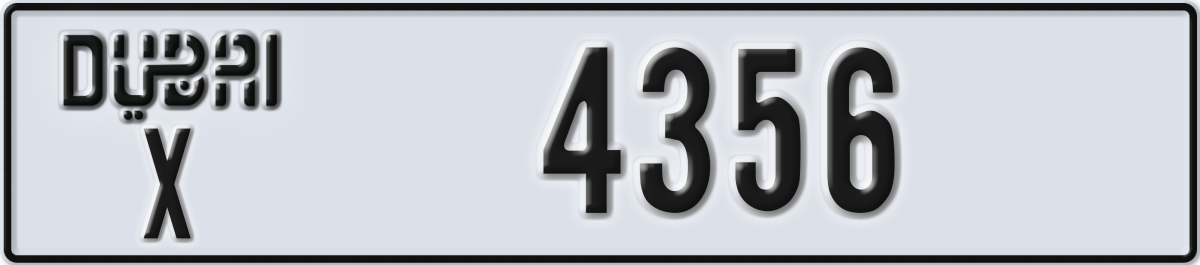 dubai License Plate Number 4356 Code X