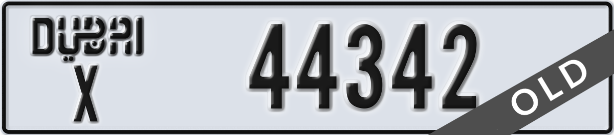 dubai License Plate Number 44342 Code X