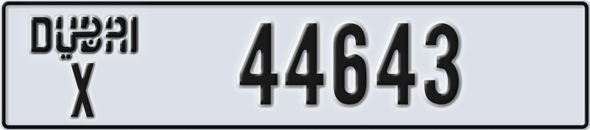 dubai License Plate Number 44643 Code X
