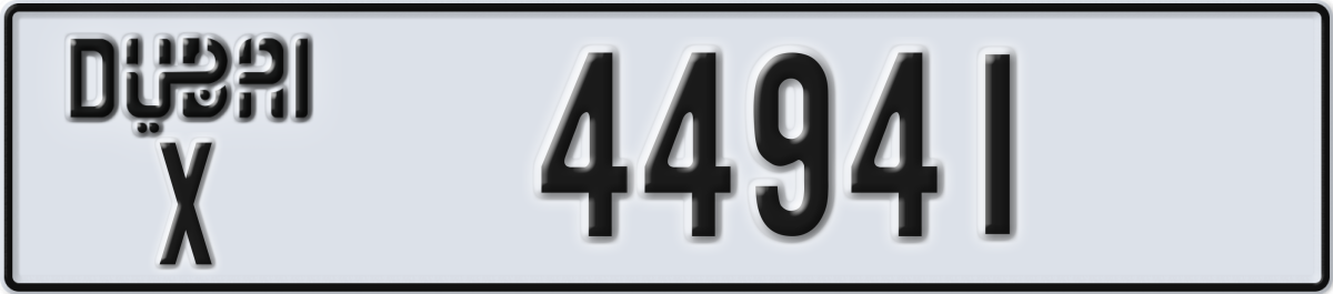 dubai License Plate Number 44941 Code X
