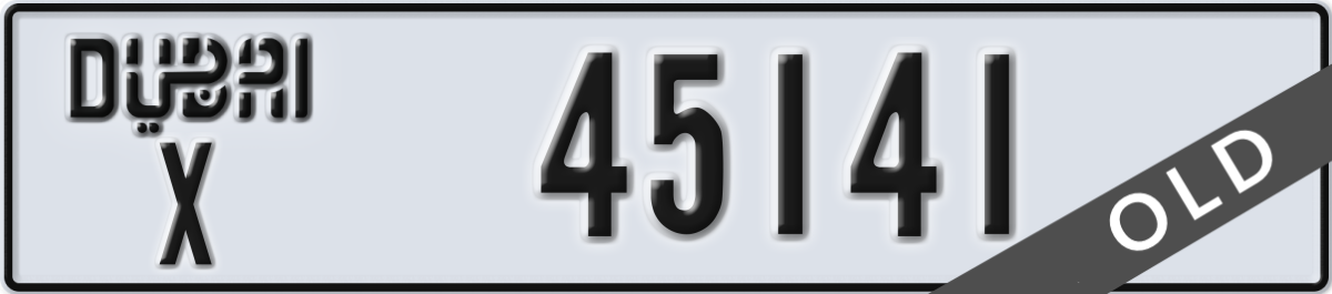 dubai License Plate Number 45141 Code X