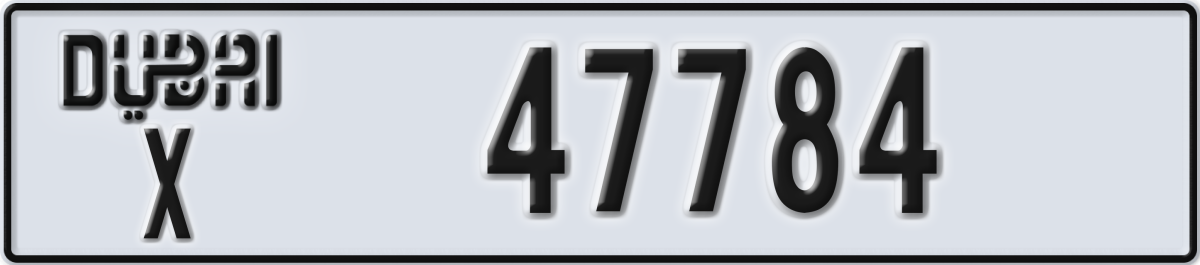 dubai License Plate Number 47784 Code X