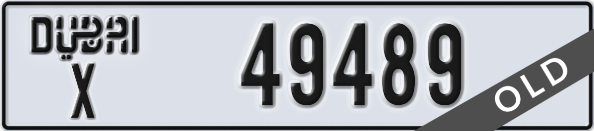 dubai License Plate Number 49489 Code X