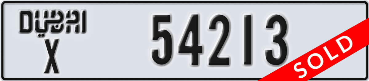dubai License Plate Number 54213 Code X