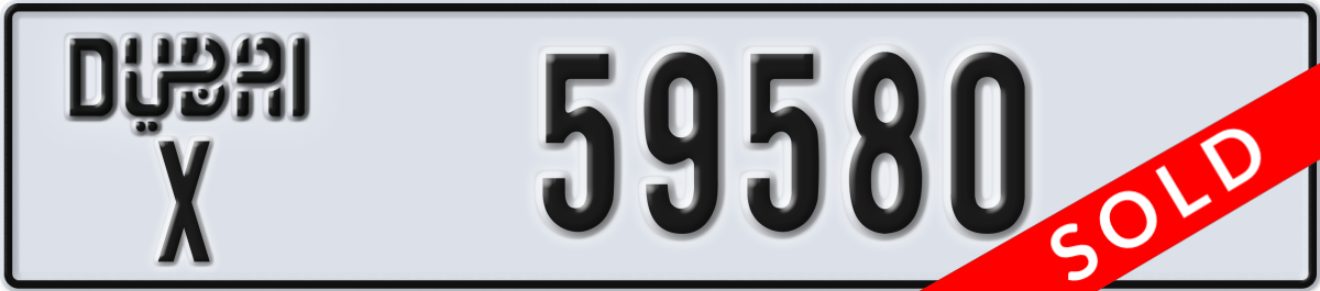 dubai License Plate Number 59580 Code X