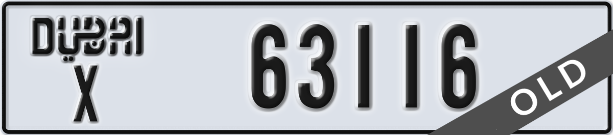 dubai License Plate Number 63116 Code X