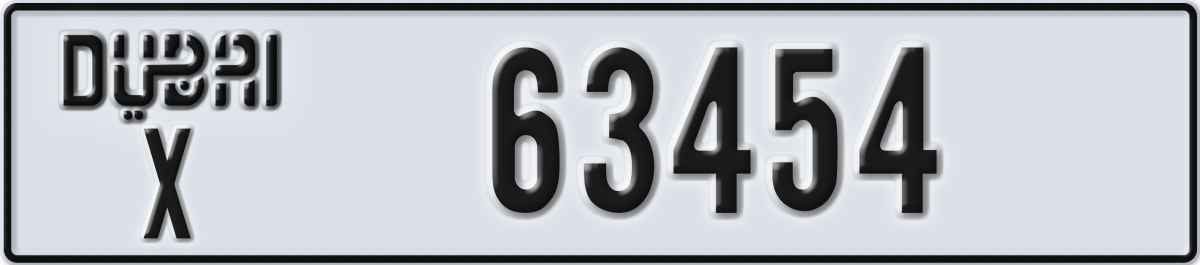 dubai License Plate Number 63454 Code X