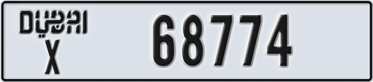 dubai License Plate Number 68774 Code X