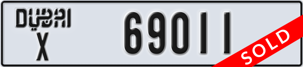 dubai License Plate Number 69011 Code X