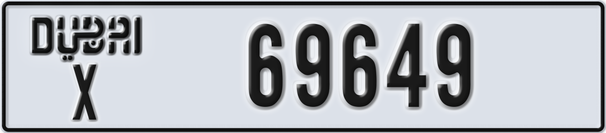 dubai License Plate Number 69649 Code X