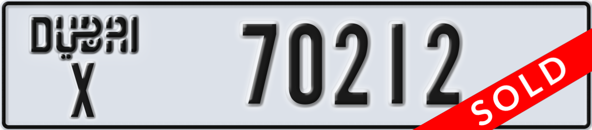 dubai License Plate Number 70212 Code X