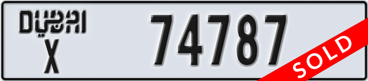 dubai License Plate Number 74787 Code X