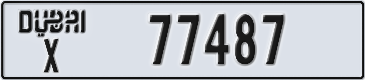 dubai License Plate Number 77487 Code X