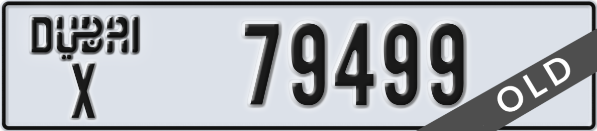 dubai License Plate Number 79499 Code X