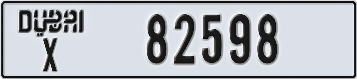 dubai License Plate Number 82598 Code X