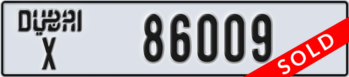 dubai License Plate Number 86009 Code X