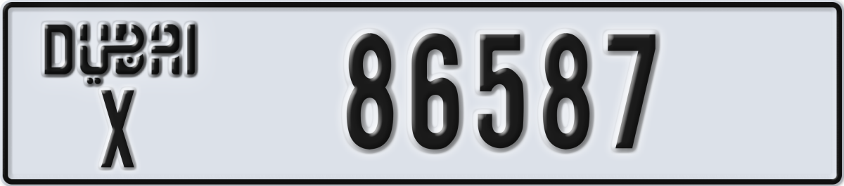 dubai License Plate Number 86587 Code X