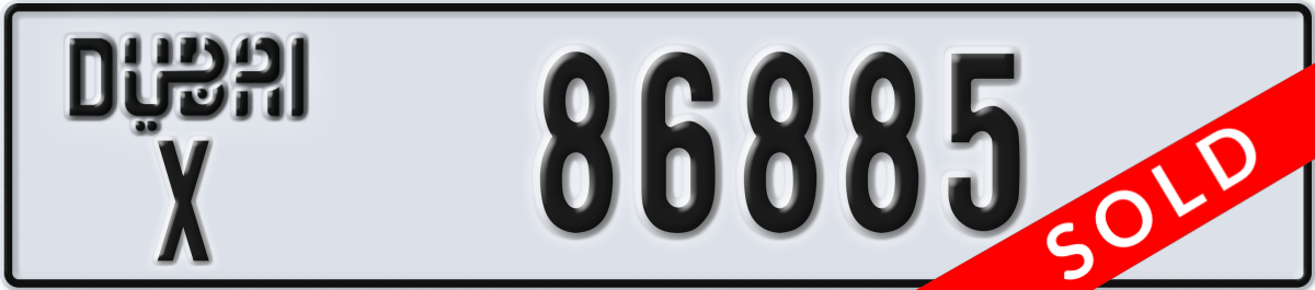 dubai License Plate Number 86885 Code X