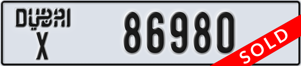 dubai License Plate Number 86980 Code X