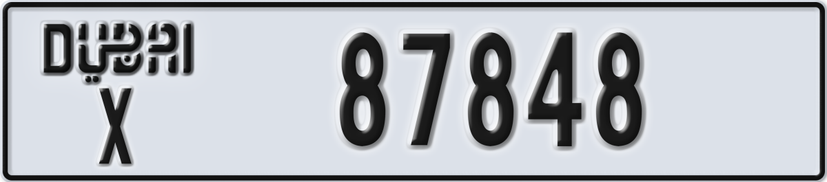 dubai License Plate Number 87848 Code X