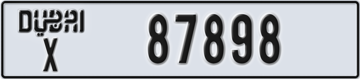 dubai License Plate Number 87898 Code X