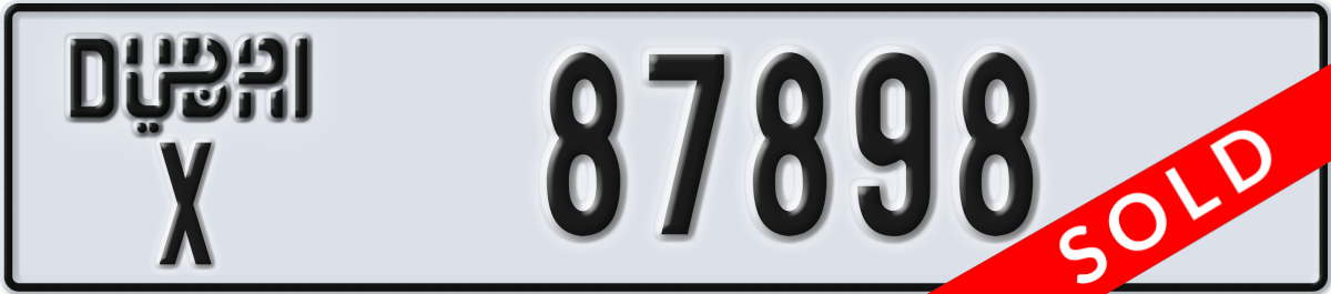 dubai License Plate Number 87898 Code X