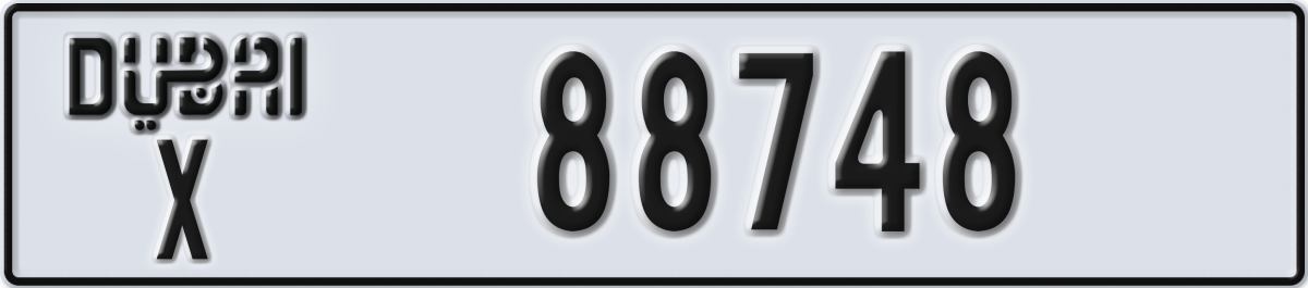 dubai License Plate Number 88748 Code X