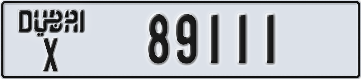 dubai License Plate Number 89190 Code X