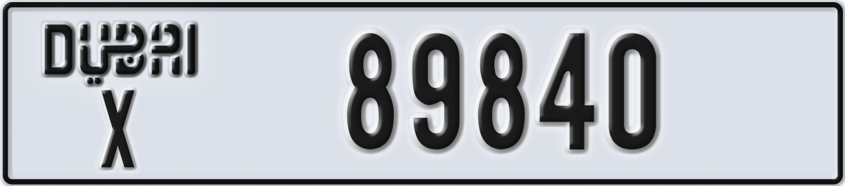 dubai License Plate Number 89840 Code X
