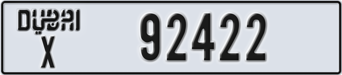 dubai License Plate Number 92422 Code X