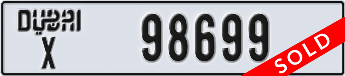 dubai License Plate Number 98699 Code X