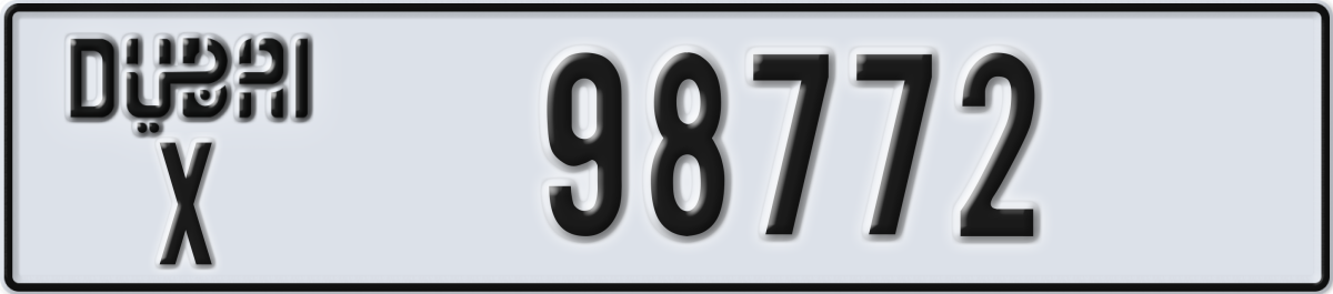 dubai License Plate Number 98772 Code X