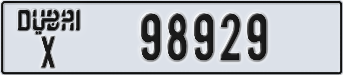 dubai License Plate Number 98929 Code X