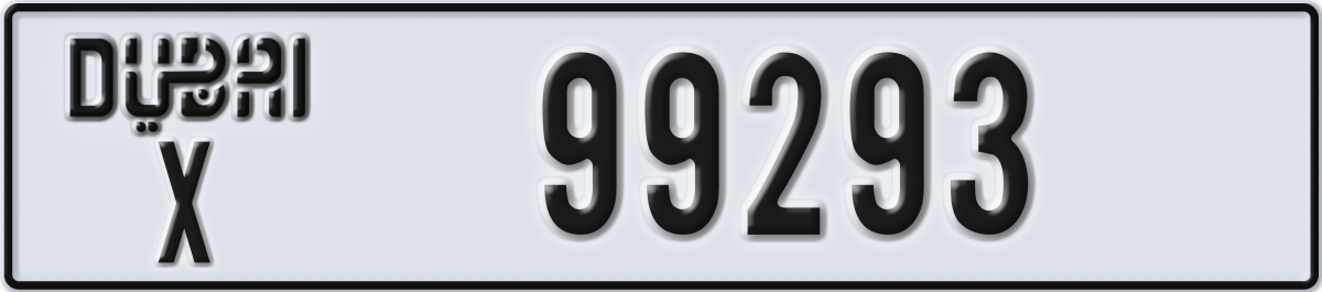 dubai License Plate Number 99293 Code X