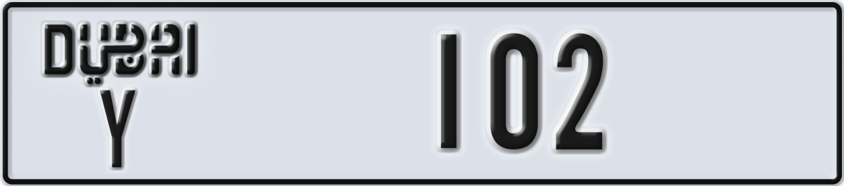 dubai License Plate Number 102 Code Y