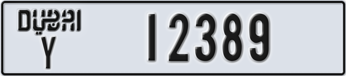 dubai License Plate Number 12389 Code Y