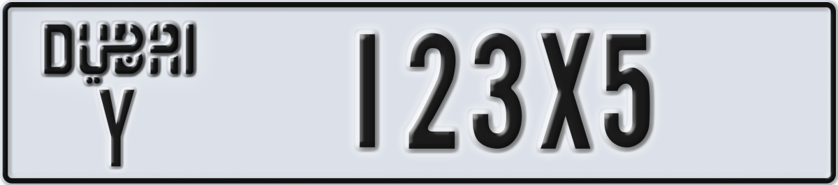 dubai License Plate Number 123X5 Code Y