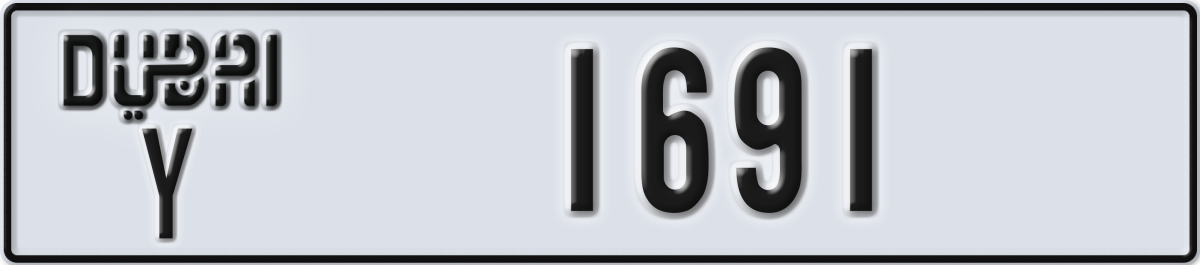 dubai License Plate Number 1691 Code Y