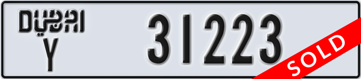 dubai License Plate Number 31223 Code Y