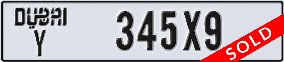 dubai License Plate Number 345X9 Code Y