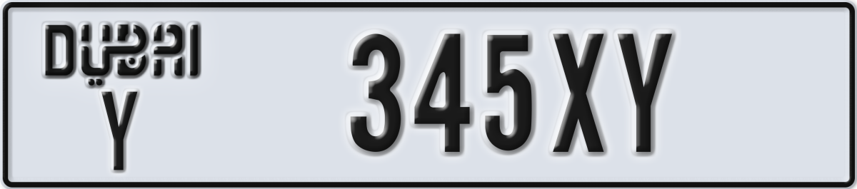 dubai License Plate Number 345XY Code Y