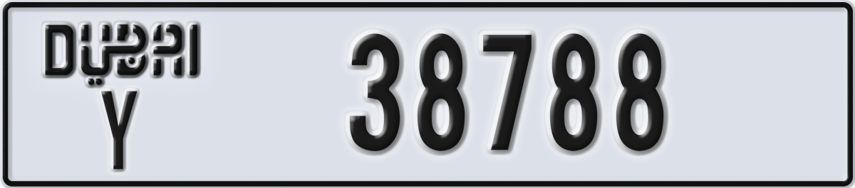 dubai License Plate Number 38788 Code Y